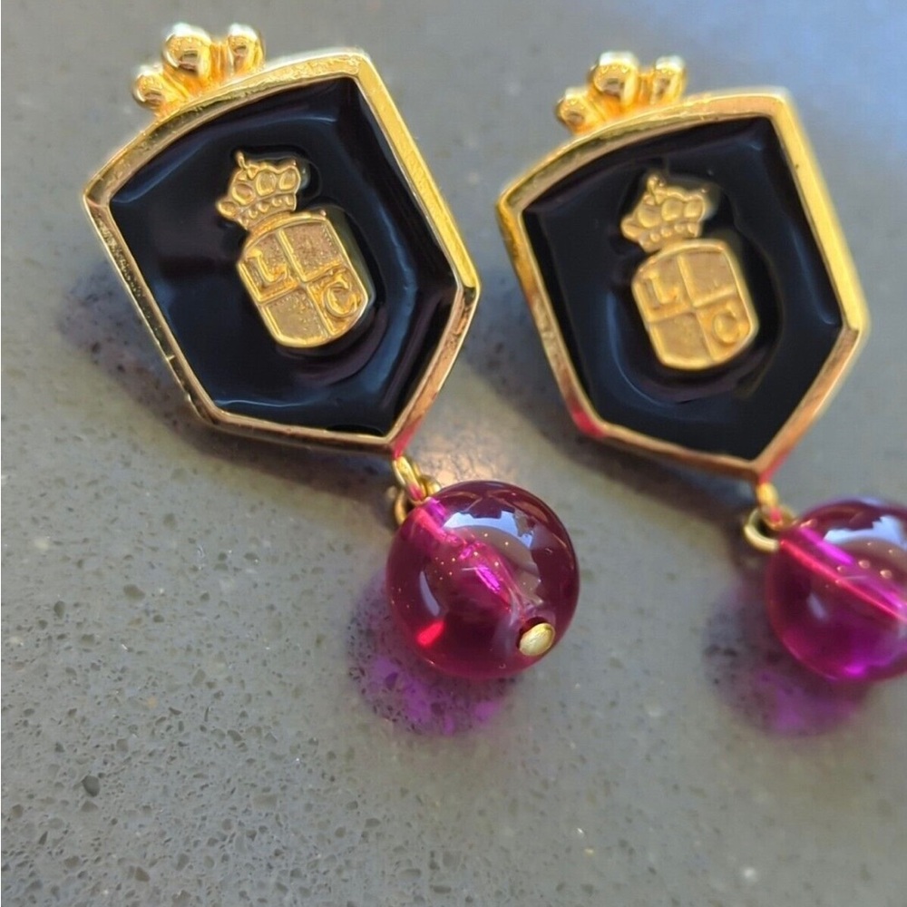 Black gold and maroon Liz Claiborne dangle ball, post earrings